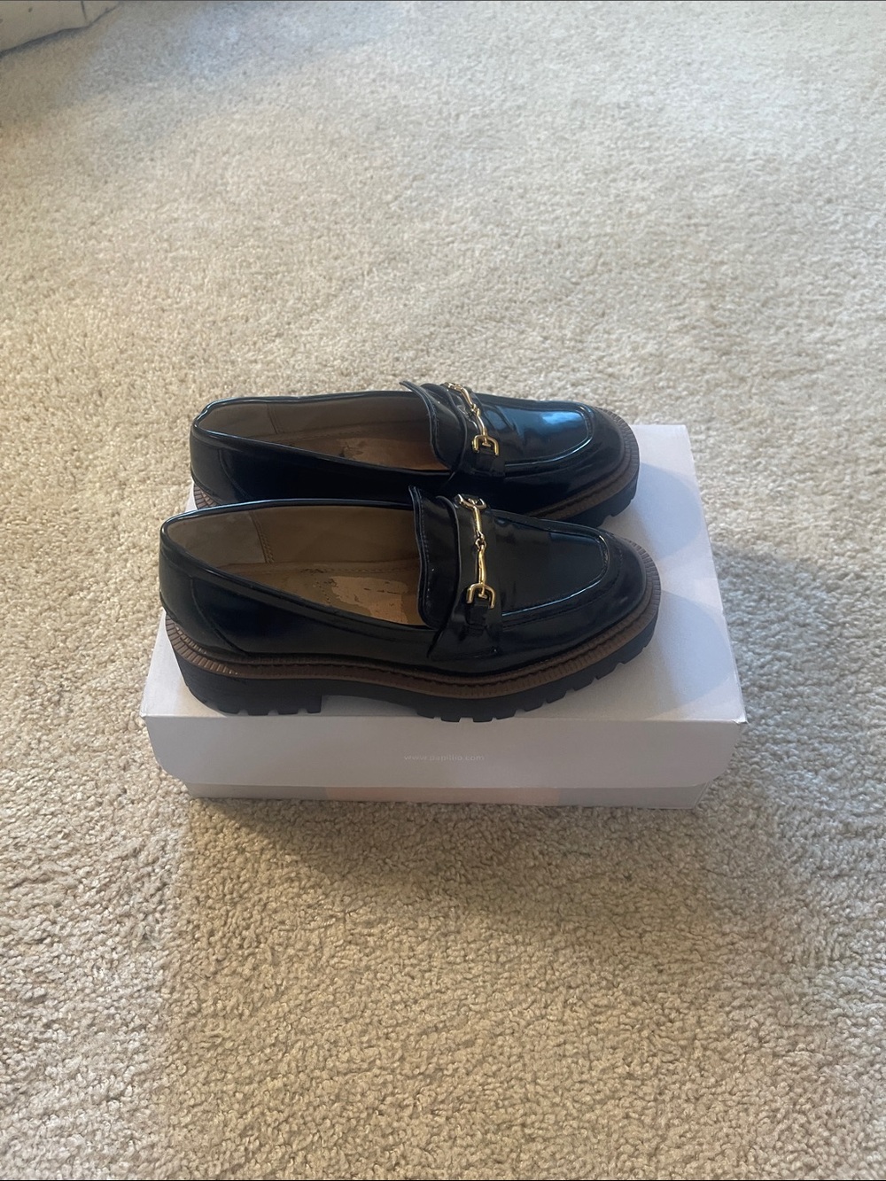 Black Patent Platform chunky lug heel loafer by Sam Edelman.